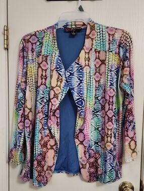 Peck & Peck Multicolor Pastel Snake-Print Open Front Blazer